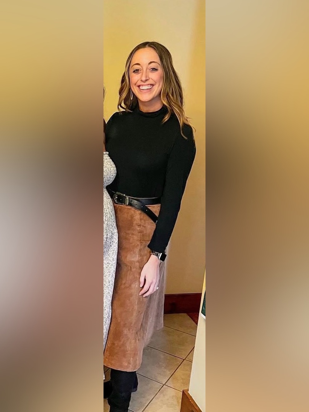 Women’s Midi Suede A-Line Skirt in Brown